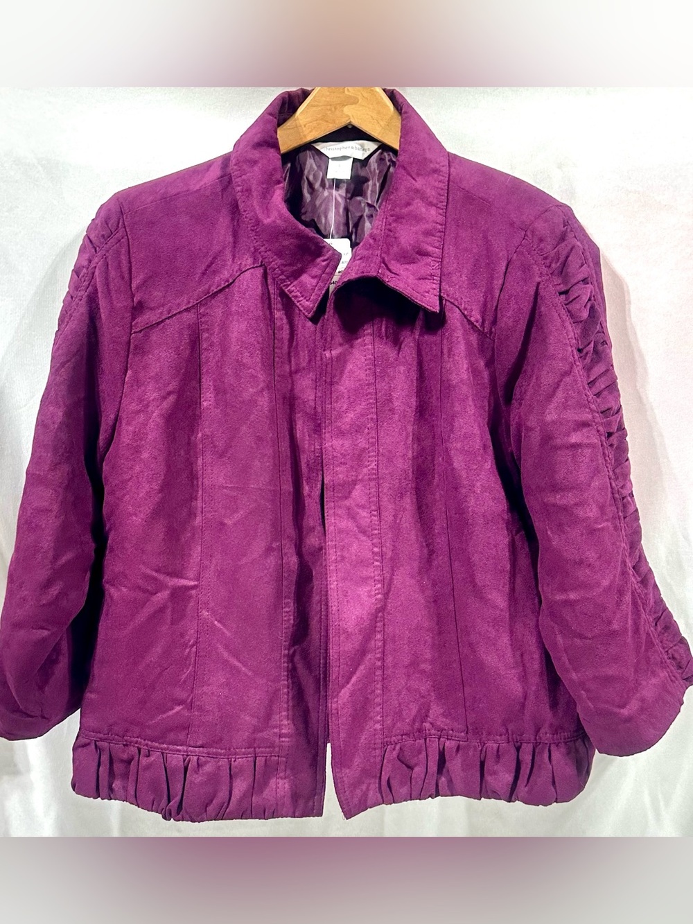 Christopher & Banks NWT Plum Faux Suede Ruffle Trim Jacket Size Large